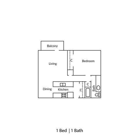 a floor plan of a 1 bed 1 bath
